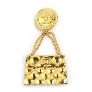 CHANEL Gold Logo Brooch